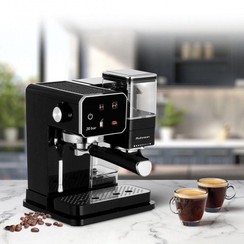 Espressor automat cu râșniță 2 în 1 Rohnson R98060,1350W, cafea boabe, putere macinare 20W,0.9L, pompa ULKA 20bar,tactil ,75dB, sistem ERP